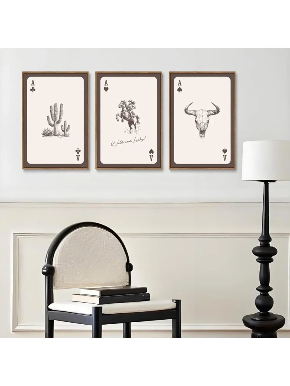 Southwestern Wall Art Set of 3 - Rustic Playing Card Canvas Prints for Home